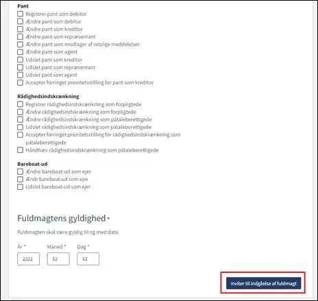 Invit&eacute;r til indg&aring;else af fuldmagt