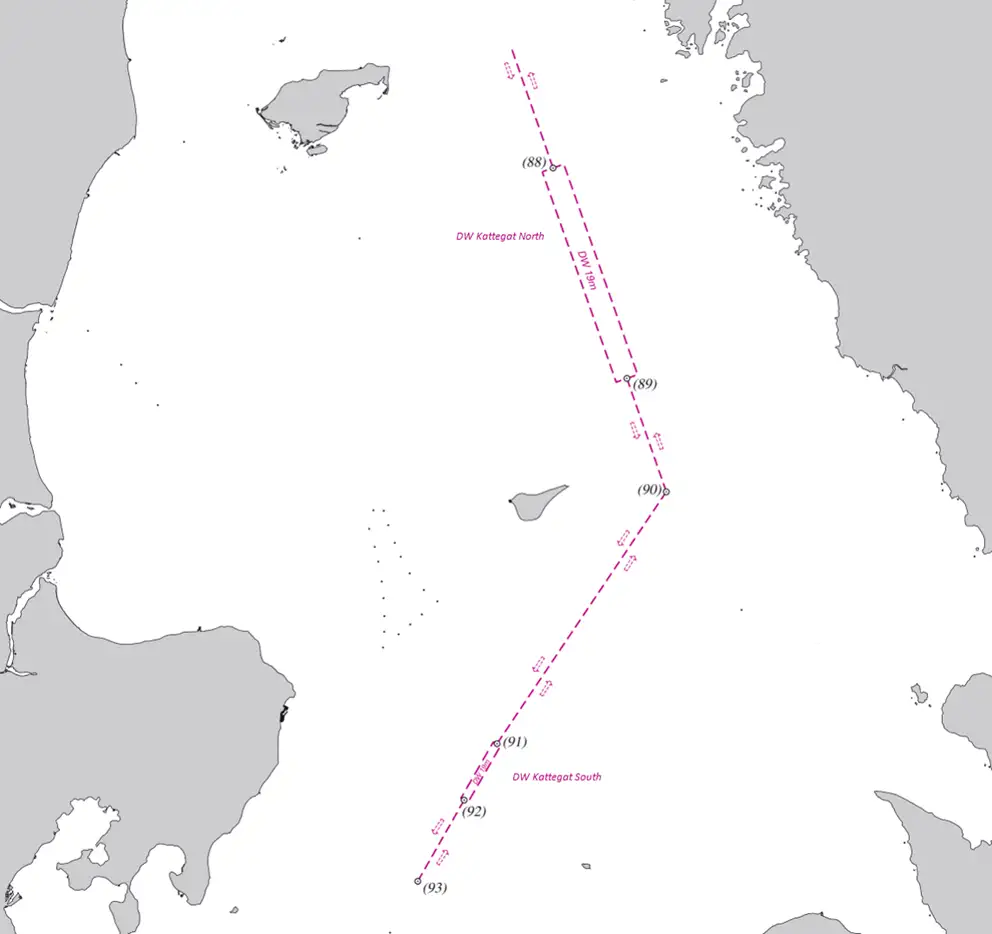 Kort over ruter i Skagerrak